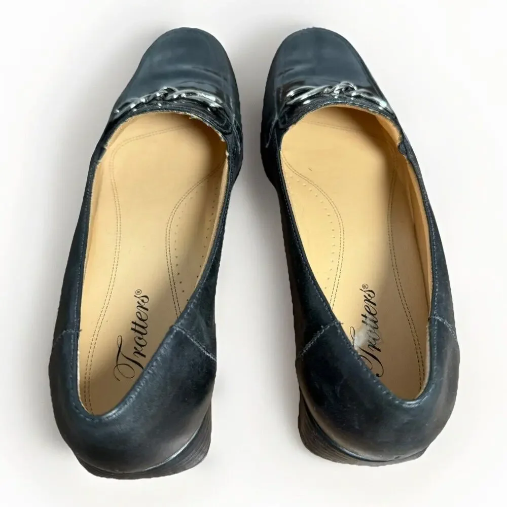Trotters Black Leather Loafers Women’s Size 10M Chain Accent Made in Brazil - Picture 7 of 12